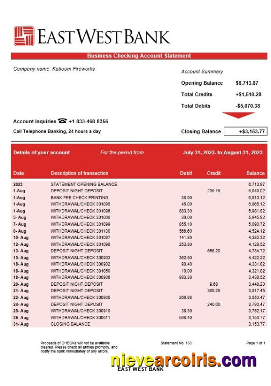East West Bank firm account statement